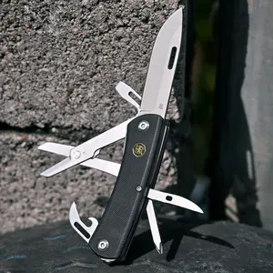 WESVE MT-19 8-in-1 pocket multi-functional tool, D2 stainless steel blade, ceramic bead car window breaker, 440A folding scissors, bottle opener, can opener, G10 handle, lightweight EDC, suitable for both men and women outdoor camping tools