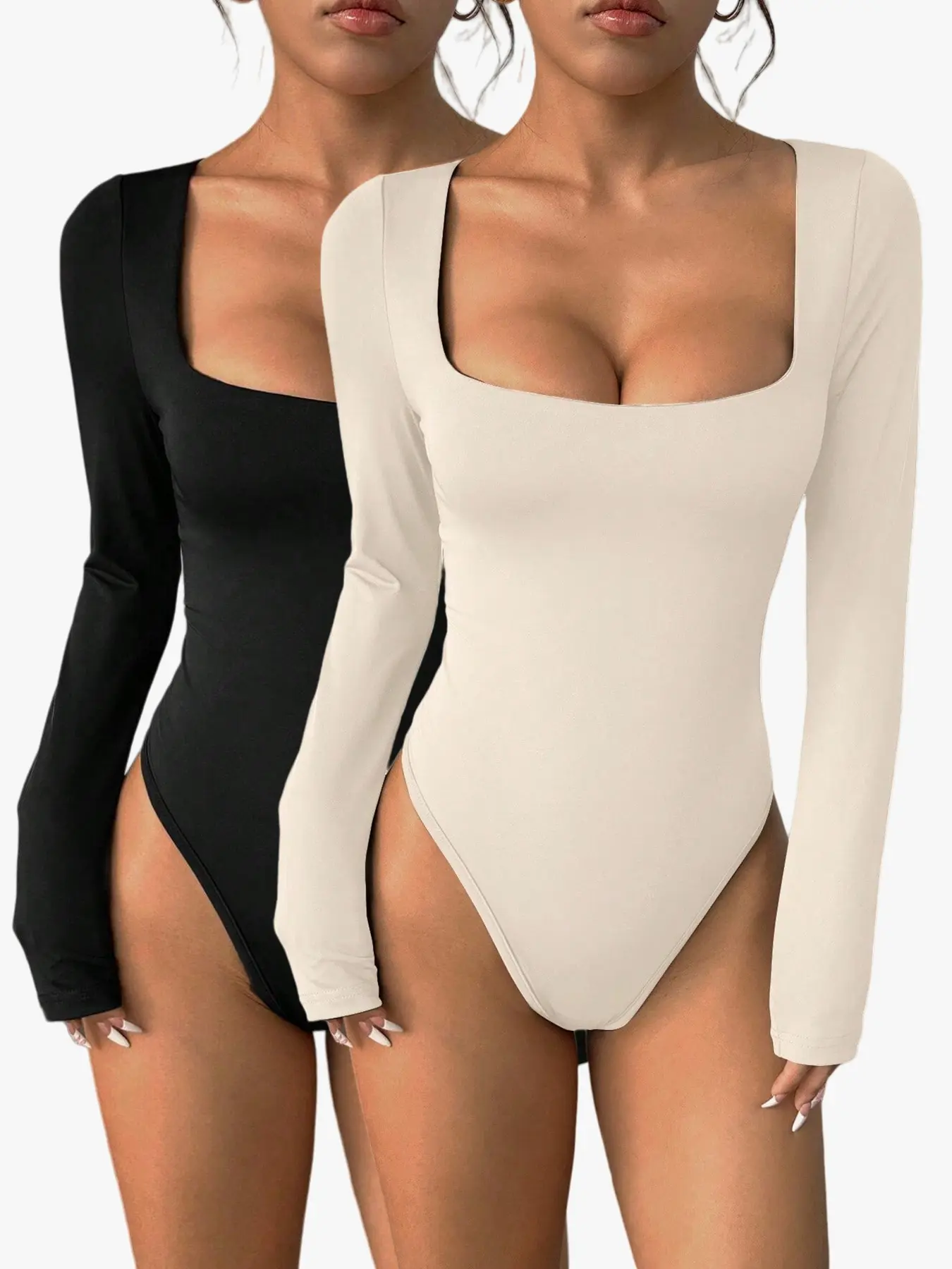 Women's Long-Sleeve Fitted Bodysuit 2-Piece Set, tailored to fit the body, simple yet versatile, perfect for daily wear and office commuting.