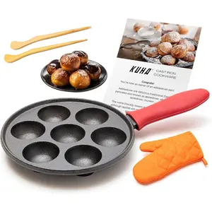 Cast iron aebleskiver pan non stick pan for authentic danish stuffed pancakes electric stovetop compatible pancake maker for poffertjes takoyaki appam kuli paniyaram baking cooking
