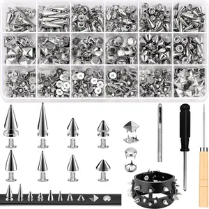 Jollidecor 455 PCS Punk Studs for Clothing, 10 Size Metal Spikes and Studs Leather Rivets for Craft, Square Pyramid Studs Round Dome Rivets DIY Punk Style Decoration for Clothes Shoes Belts Dog Collar