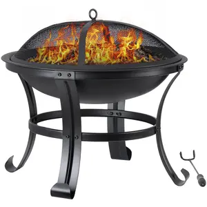 Zeny 22/24/32-in Steel Fire Pit Portable Wood Burning Fireplace Bonfire Pit for Outdoor Camping with Spark Screen Poker & Grill Grate