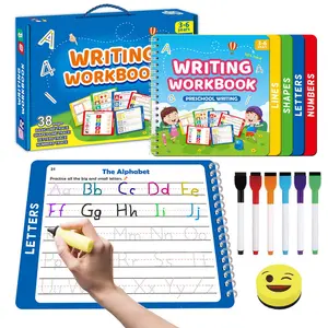 Montessori Toddler Activity Book Set, Reusable Preschool Learning Kit with 6 Colored Pens & Eraser, Alphabet Writing Practice & Educational Notebook Gift, Student Essentials, Learning Materials, Teaching Supplies, Learning Tool