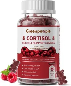GREENPEOPLE Cortisol Supplement for Men & Women - Cortisol Reducer Detox Management w/KSM-66 Ashwagandha/Magnesium/L-Theanine/GABA/Vitamin B6 for Mood/Sleep/Stress Relief 60 CT Raspberry Flavored Gummies
