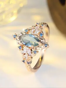 Luxury Artificial Gemstone Ring, Fashion Promise Ring for Women, Elegant Ring, Trendy All-match & Exquisite Jewelry for Birthday Gift, with Box, Marquise Ring, Artificial Zircon Ring