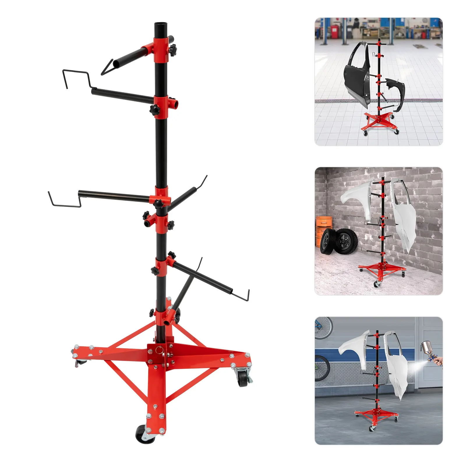 Automotive Panel Paint Stand - Car Repair Tool, Modern Free-Standing Design with Adjustable Center Post and Hooks, 47x47x120 cm, Durable Portable for Hanging Car Doors, Fenders