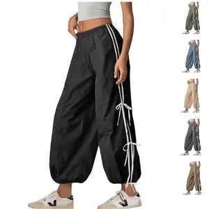 Women’s parachute-style elastic high-waisted fully twisted hiking/work pants with adjustable cuffs, women’s casual bottoms GARMENTARY