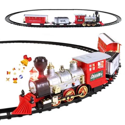 Wesprex Electric Train Set for Kids w/Headlight, Realistic Sound, Battery-Operated Classic Toy Train, 1 Locomotive, 2 Compartments, 10 Railway Tracks, Gift for Boys Girls Age 4 5 6 7 - Christmas