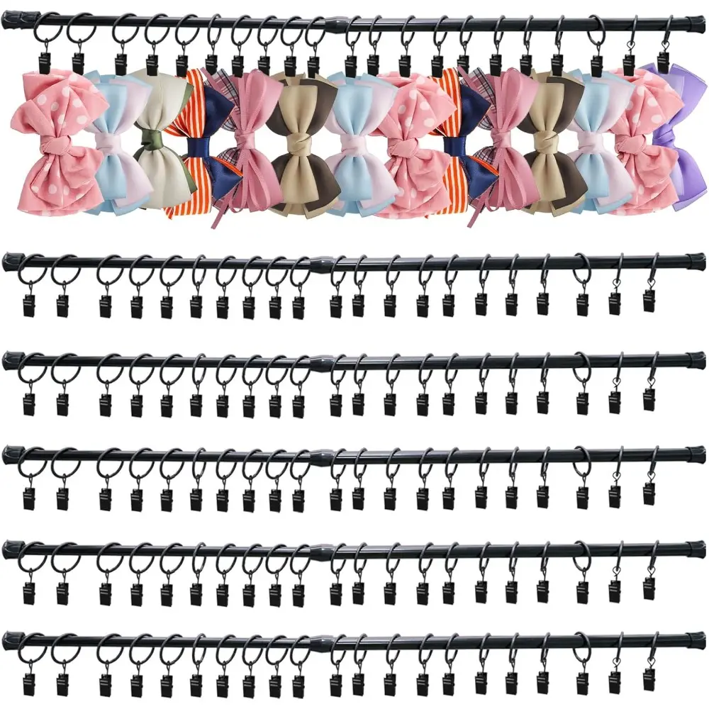 5 Pcs Wall Hanging Bow Holder Girls Hanger Headband Storage Organizer Include 5 Black Adjustable Rods 125 Metal Bow Hanger Clips Storage Hanger 10 Wall Hooks for Closet Nursery Wall Decor Hangable Multicolor