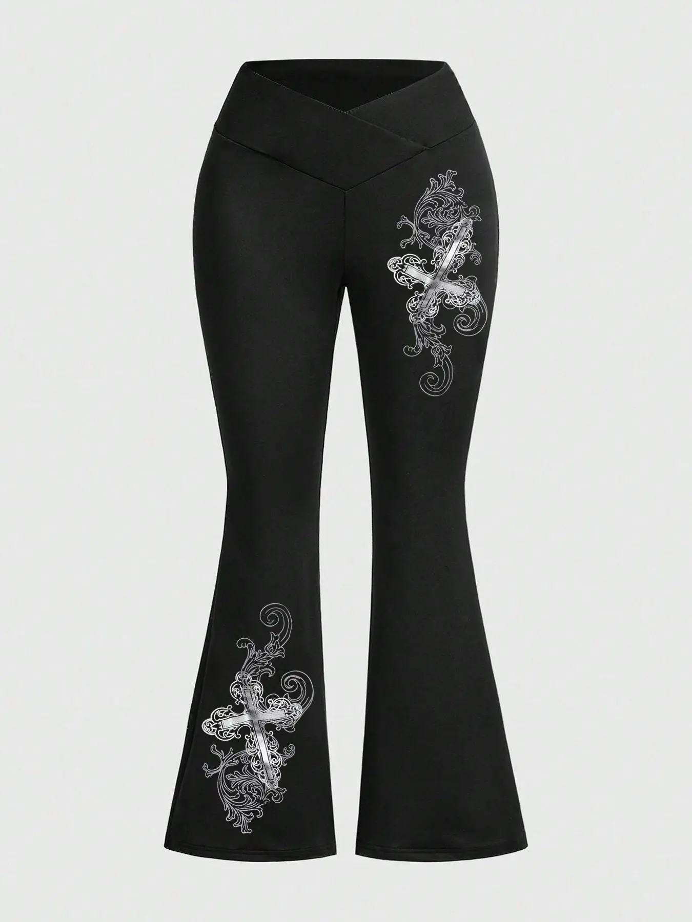 Women's Graphic Slim baggy leggings, Flared Workout Leggings, Skinny Flared Yoga Bottoms, Cross Waist Design, Comfortable Casual Wear, Casual Sports Bottoms, Fashionable Daily and Gym, Flare Yoga Pants
