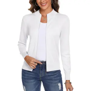 TOTATUIT Women's Knitwear Cardigan - All-Season, Basic, Classic Casual Women's Knitwear Cardigans, Comfortable Long-Sleeve Ribbed Round-Neck Loose Zip-Up Lightweight Top for Ladies, All-Season Women's Cardigans