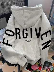 Trendy Unisex Hoodie, Oversized Loose Fit, "FORGIVEN" Graphic Print, Thickened Pullover, Long Sleeve for Daily Casual Wear, Tops, Sweatshirts, Go To, On Trend, Statement, Viral Style, Warm Layer, Summer Essential