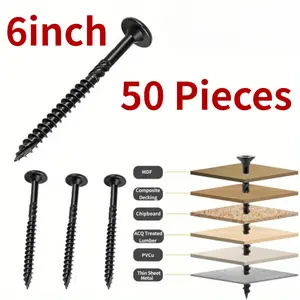 Heavy-Duty 50 Pieces Star Drive Heavy-Duty Outdoor Deck Screws | Suitable for Timber/Logs/Landscape Wood | Deck Wood Screws (#14 x 6 Black)