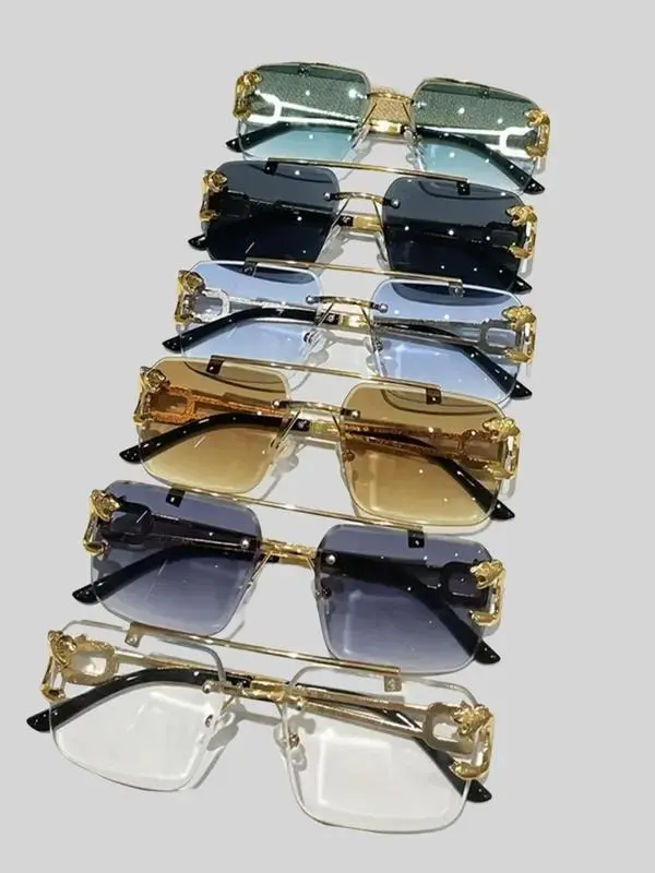 ShineThru Men's 6-Pair Metal Rimless Sleek Rectangular Trendy Sunglasses - PC Gradient Lenses, UV-Protection Lens, Stylish Glasses, Unisex Men's Accessories for Daily Commuting, Outdoor Activities,summerwins