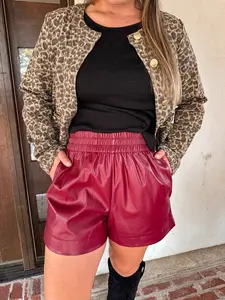 Faux Leather Maroon Shorts