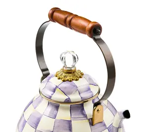Mackenzie Childs Violet Check 3Qt Enamel Tea Kettle