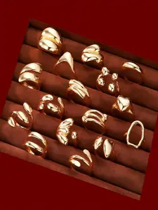 16 Piece Set Exaggerated Personalized Irregular Asymmetrical Rings Unisex Fashion Trendy Joint Rings, Stackable Finger Rings Set, Unique Jewelry for Men and Women