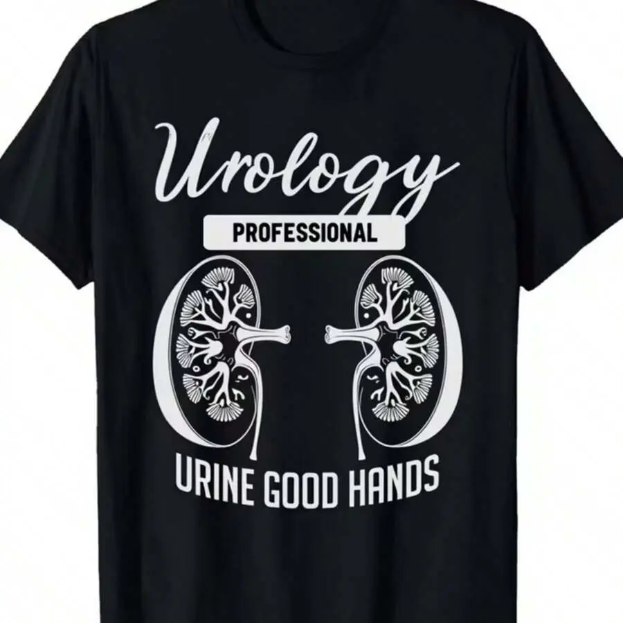 Men's 180GSM Pure Cotton Printed T-Shirt - Urology-Themed Kidney & Urine Professional Graphic, Soft Knitted Fabric, Breathable, Durable, Easy to Clean Work Wear, Relaxed Fit, Short-Sleeve, Oversized Casual Tshirt