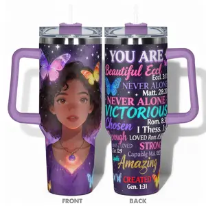 1pc Stainless Steel Cup 40oz/30oz/22oz/20oz/14oz Water Bottle, Vacuum Insulated Tumbler, Funny Design With Butterfly and Inspirational Quotes Double-layer insulation Leakproof Large Capacity, Needed for Gym, Hiking, Travel Ideal Birthday
