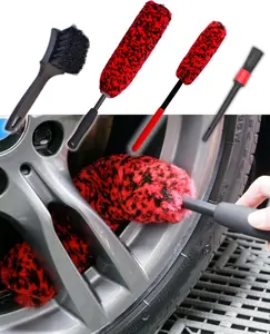 Professional 4 Pack Long Handle Wheel Brush Kit for Cleaning Wheel and Tire- 2X Soft Wheel Cleaning Brush, Detailing Brush and Stiff Tire Brush, Bendable& Durable Wheel Rim Cleaner Brush Set