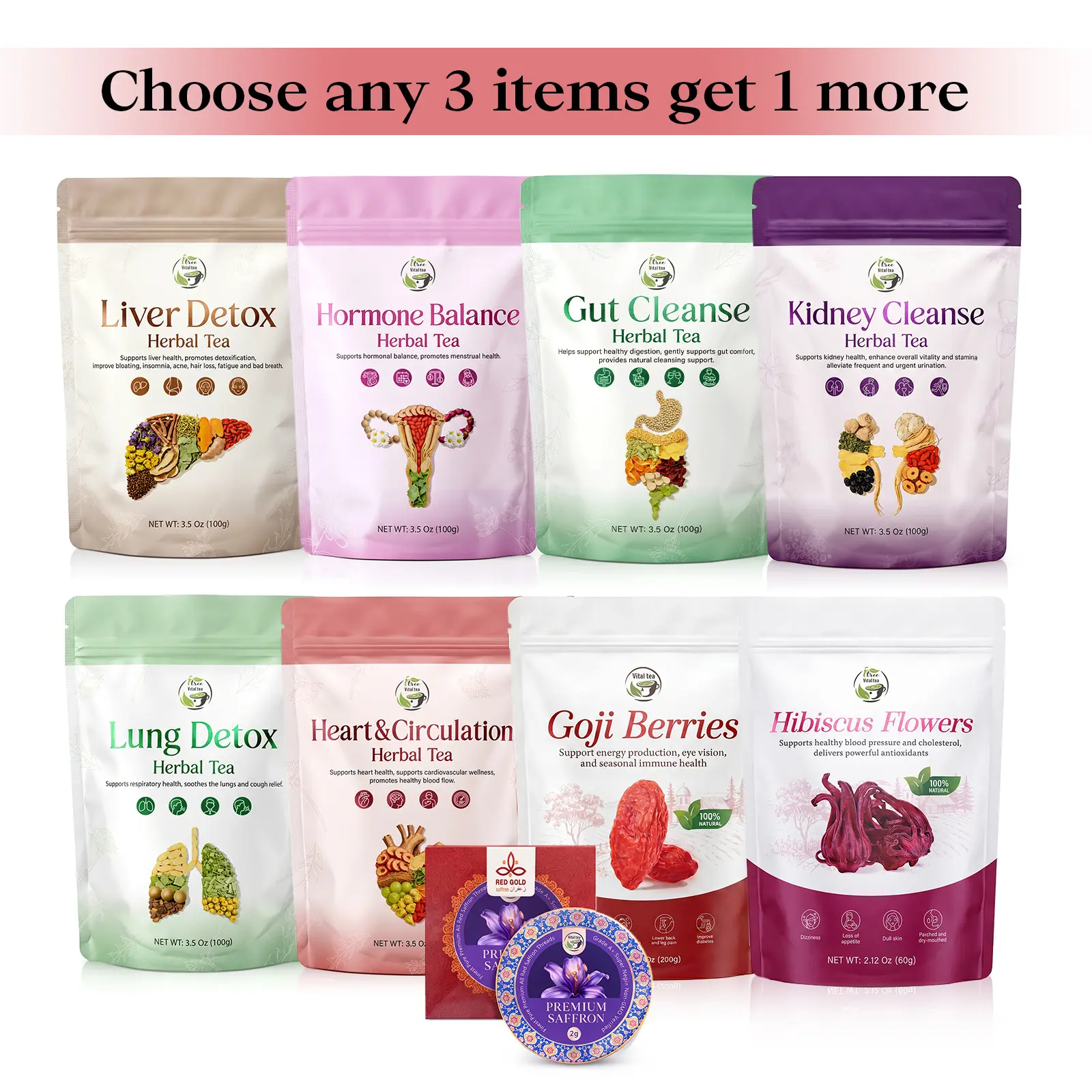 Livestream - Custom Combination of Herbal Tea, Choose Any 3 items, Natural Herbal Tea, Caffeine-Free, Non-GMO | Daily Beverage | iTREE · Vital-Tea