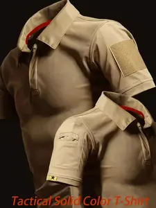 Men's Collared Short-Sleeve T-Shirt Outdoor Quick-Dry Tactical T-Shirt Summer Casual Stretch Breathable Short-Sleeve Top Tactical T-Shirt Breathable Collared Outdoor Sports Quick-Dry Stretch Short-Sleeve Shirt Physical Training Security Short-Sleeve