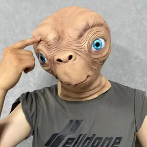 Realistic Et Alien Latex Mask with Blue Eyes, Full Head Rubber Design for Halloween Cosplay, Perfect for Adult Parties & Pranks