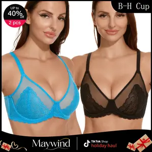【Maywind】 Two piece set Minimizer Bras for Women Enchante Full Coverage Underwire Bras Plus Size Lifting Floral Lace Brafor Heavy Breast 38DD Size Comfortable Stylish Fitire Style Womenswear Breathable Sheer Basic Solid Everyday holiday haul
