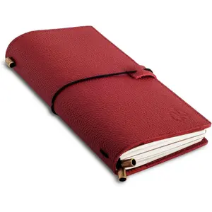 Regular Size Travelers Notebook with Pockets - 4.5" x 8.5" (11.5 x 22cm) - Refillable Travelers Journal - Beautifully Handcrafted, Red Leather Journal, Includes 100 GSM Blank Inserts