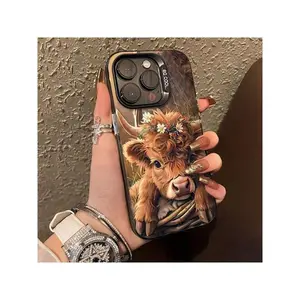 Highland Cow Mobile Phone Case, Designed With Floral Crown And Soft Fur Illustration, Suitable For IPhone 17 16, 15, 14, 13, 12 And 11 Pro Models, Made Of TPU Material, And Provides Shockproof Protection.