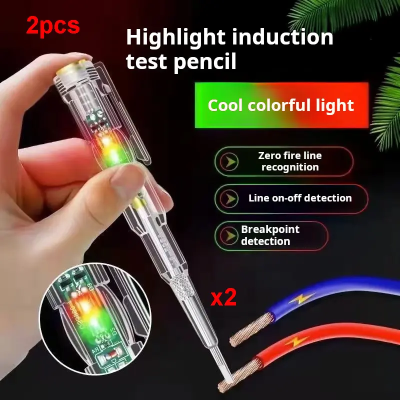 [2pcs] High-Brightness Color LED Voltage Test Pen – Multifunctional Electrical Tester for AC/DC Circuits, Car Repair, and Household Wiring