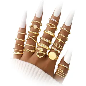 60 Pcs Gold Stackable Rings for Women, Knuckle Rings Chunky Gold Ring Set Dainty Stacking Cute Rings, Multiple Sizes Cute Jewelry Set Gift