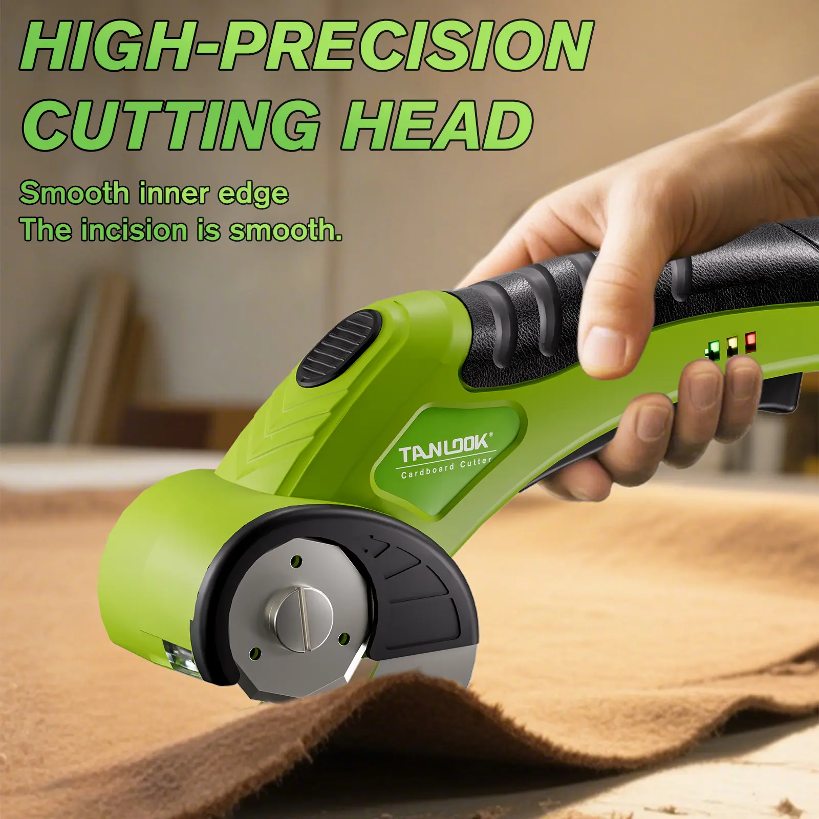 TANLOOK Cordless Electric Scissors, USB Rechargeable Fabric & Box Cutter with Safety Lock, Replaceable Blades, Easy Cutting for Cardboard, Leather & Plastic