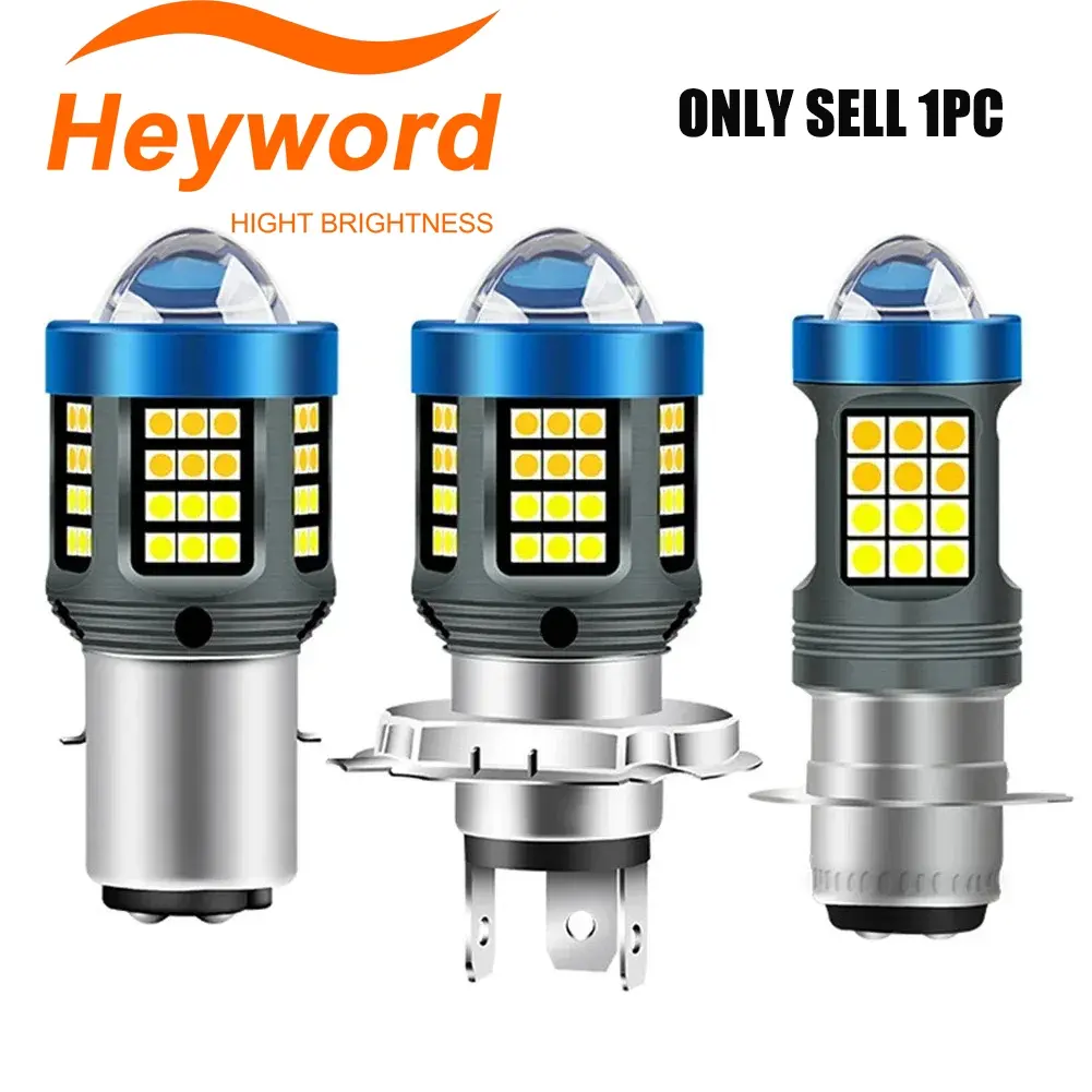 Heyword 1PCS High-brightness H4 LED Moto H6 BA20D P15D LED Motorcycle Headlight Bulbs Angel Devil Eye Lens White Yellow Hi Lo Lamp Accessorie Led Headlamps Bulbs Led Headlights
