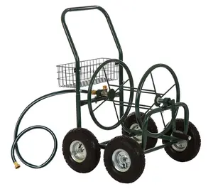 Glitzhome 34" 4-Wheel Steel Garden Hose Reel Cart w/ Basket