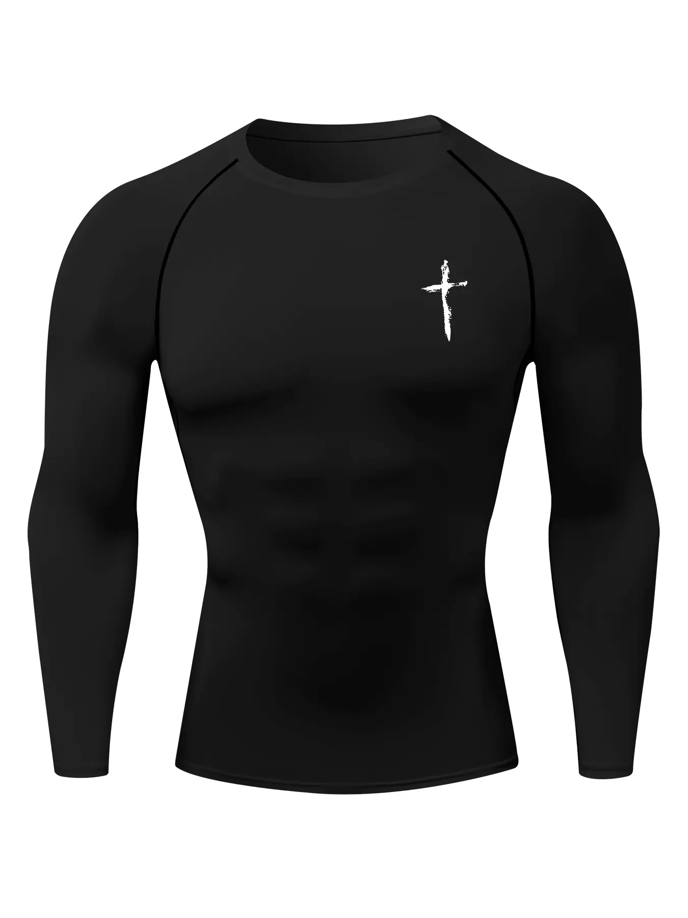 Cross Print Men's Long Sleeve Compression Shirt Baselayers Undershirts, Spring & Fall Quick-Dry Breathable Gym Running Workout Sports Tops, Athletic Clothes, Athletic Compression Shirts, Athletic Training Apparel, Athletic Sports Clothing