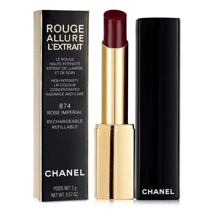 CHANEL Rouge Allure L'extrait Glossy Moisturizer Lipstick, Makeup Cosmetic with Flower Infusion - #874 Rose Imperial, Hydrate