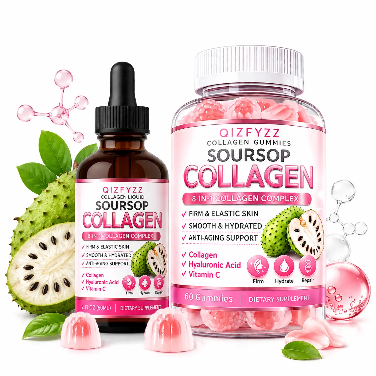 Soursop Collagen 24H Beauty Formula | Day Liquid + Night Gummies | High-Potency 8-in-1 Collagen Blend for Smooth, Firm & Healthy-Looking Skin