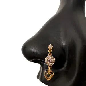 STATEMENT GOLD | Dangling Multi-Diamond Heart Nose Stud
