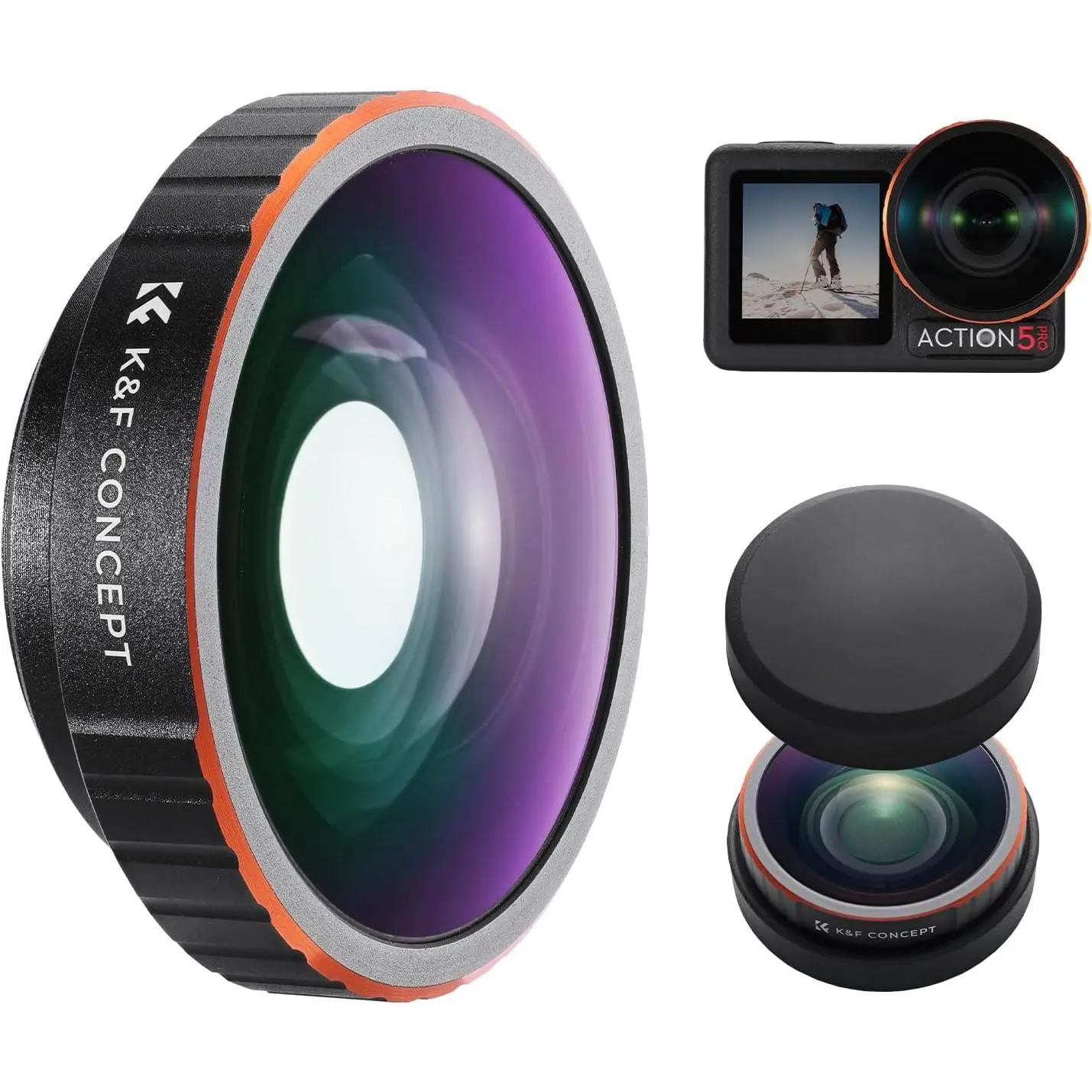 K&F CONCEPT Ultra-Wide Fisheye Camera Lens - 185° Wide View HD Lens, Multi-Coated Optical Glass Photography Tool, Threaded-Fit Videography Equipment for DJI Osmo Action 5 Pro, Osmo Action 4