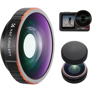 K&F CONCEPT Ultra-Wide Fisheye Camera Lens, 185° Wider View HD High Definition Lens, Threaded Fit Multi-Coated Optical Glass Accessory for DJI Osmo Action 5 Pro, Osmo Action 4
