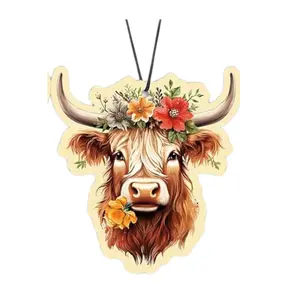 Highland Cow Air Freshener – Orange Floral  | Warm Boho Car Charm