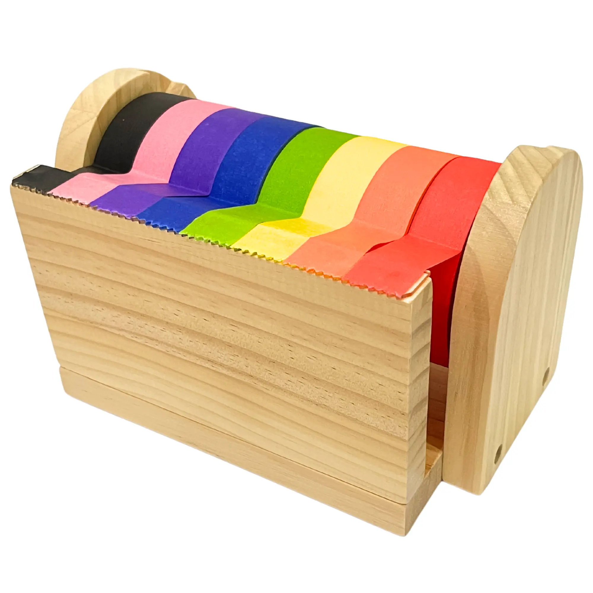 Wooden Masking Tape Dispenser with Acrylic Serrated Cutter | Multi-Roll Washi Tape Organizer for Kid Crafts, Classroom, Desk & Home | Montessori-Inspired (Acrylic Serrated Cutter) [Masking Tape NOT Included]