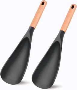 Cooking Spoon for Nonstick Cookwares, Cooking Spoons with Wooden Handles, Multifunctional Spatula Spoon for Mixing, Scooping and Scraping, Kitchen Utensils
