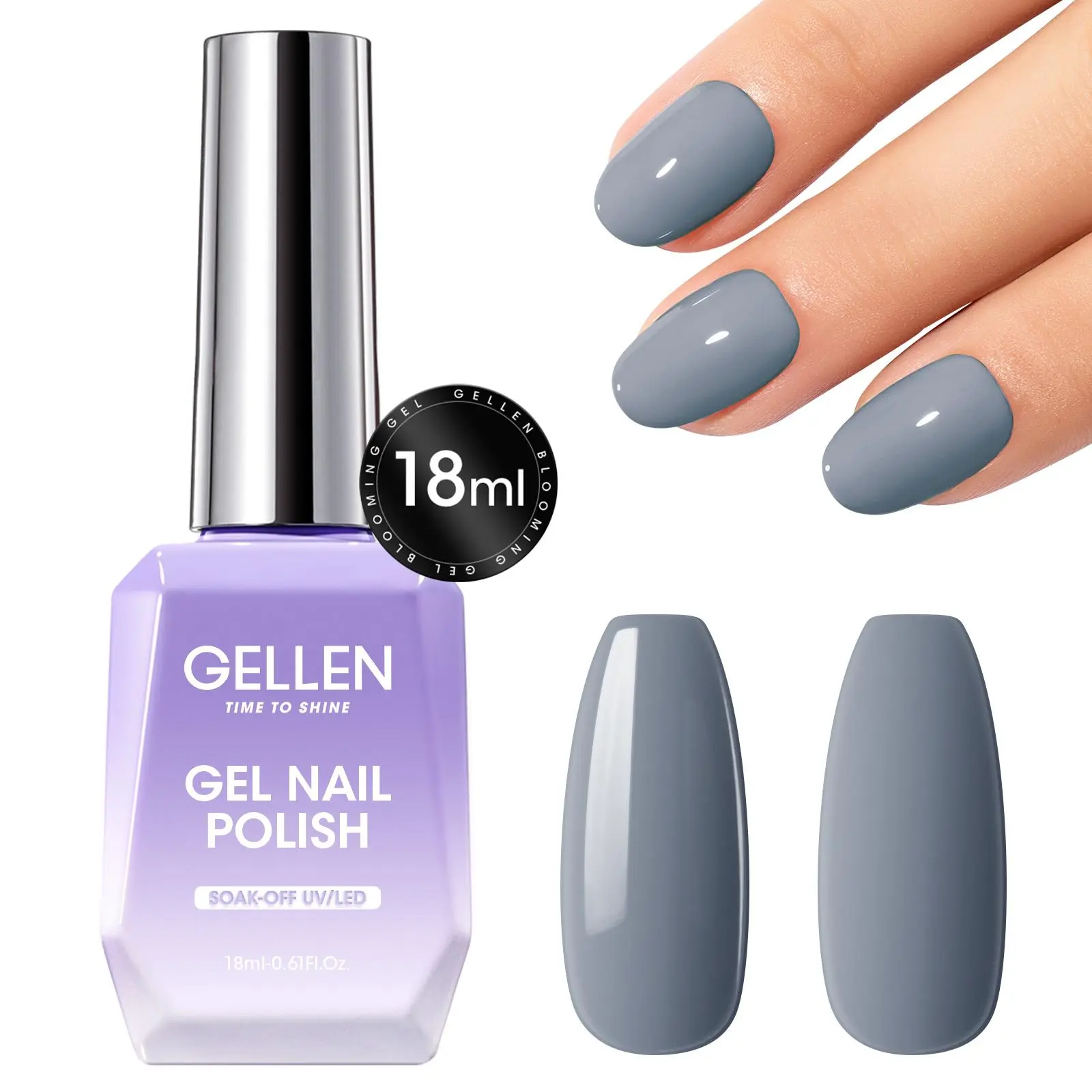 Gellen Gel Nail Polish, 18ml Gray - Long-Lasting 28+ Day Wear, Peel-Resistant & Hema-Free Soak-Off Formula for Easy Nail Art & Manicure at Home, Gentle, Uv Gel Manicure, Base Gel, Valentine’s Day