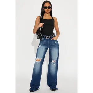 Tall Coldwater Canyon Stretch Ripped Wide Leg Jeans - Dark Wash