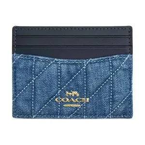 COACH Quilted Classic Logo Slim Leather Card Case for Men and Women in Indigo