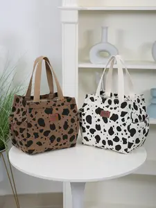 Thick velvet printed handbag, carrying bag, fashionable and simple work bag, lunch bag, Durable Lunch Bag, lunch box bag, zippered semi-sealed lunch box storage bag, large capacity for daily use