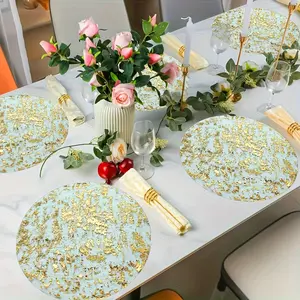 50/100 Disposable Gold/silver Color Placemats, Round Foil Mesh Embossed Table Mats, Thin Mesh Place Mats for Home Decor, Wedding, Birthday Party
