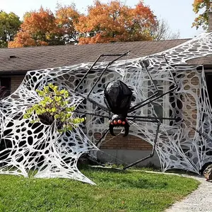 Halloween Spider Web Outdoor Decoration, 200 Square Feet Stretchable Scary Spider Web, Wall Hanging Fabric, No Power Needed, Festive Decor with 10 Ground Stakes