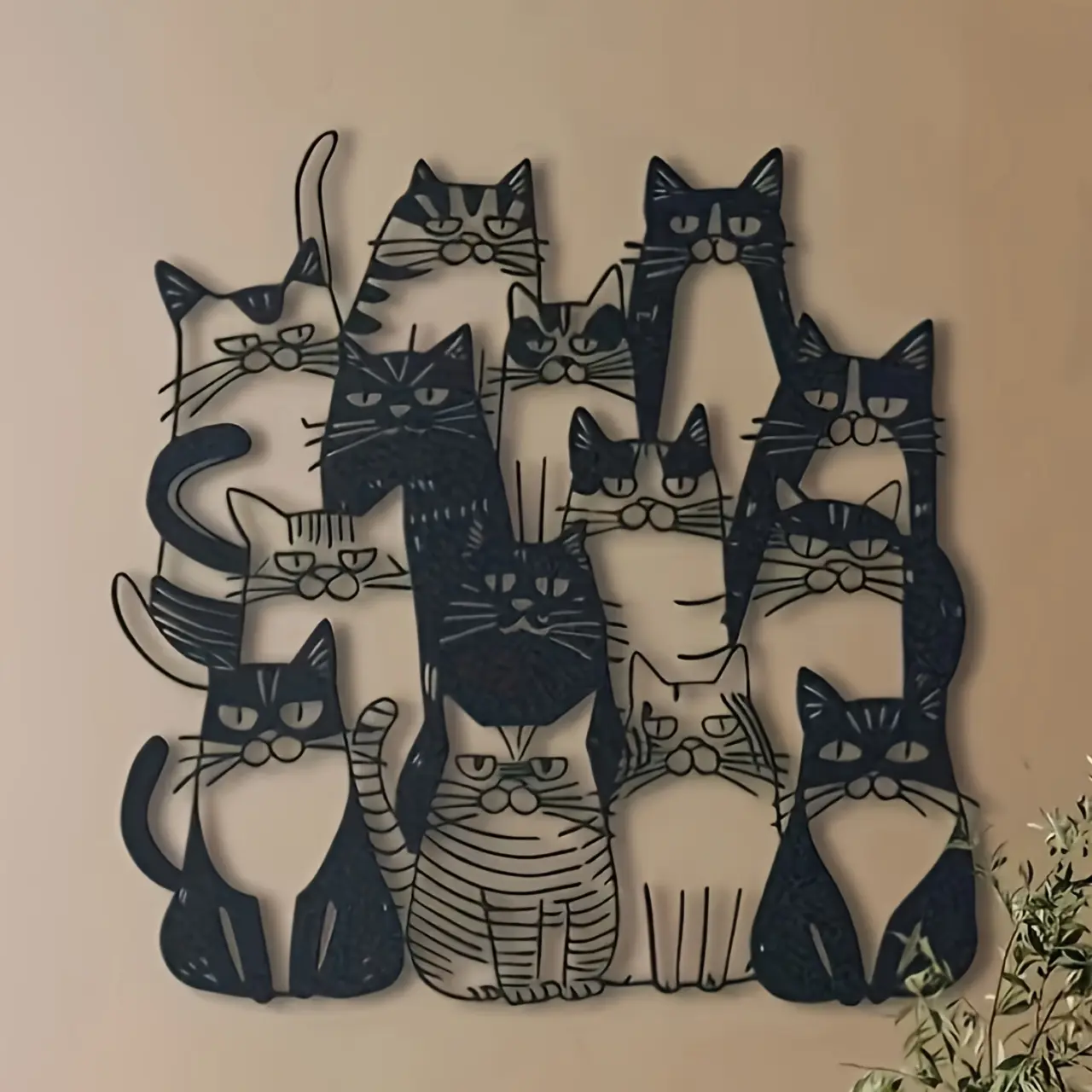 Group Cats Metal Wall Decor, Ornaments, Cartoon Animal Wall Art, Vintage Cat Silhouette Sign, Home & Kids Room Decoration, Bedroom Decor, Christmas Holiday Gift